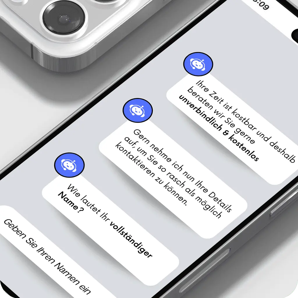 Ein Smartphone mit einer Textnachricht von einem Chatbot für Immobilien.