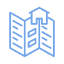 Ein Hausbild auf blauem Hintergrund für Immobilien Broschüren.