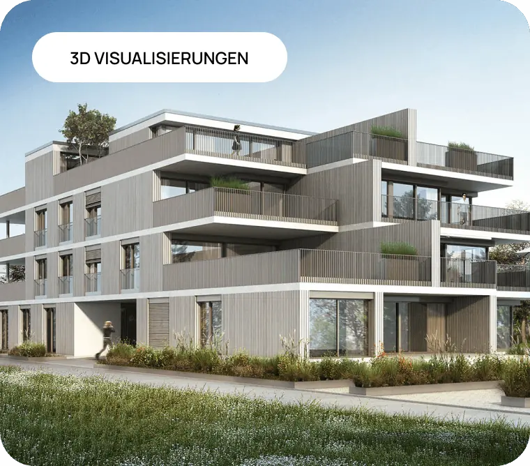 Eine 3D-Visualisierung eines Mehrfamilienhauses in Architektur und Immobilien.