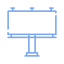 Abbildung einer großen leeren Plakatwand mit blauem Umriss auf einem hohen Ständer, isoliert auf weißem Hintergrund. Dieses Bautafel-Design steht bereit, Aufmerksamkeit zu erregen, ähnlich wie ein auffälliges Bauzaunbanner, das die Fantasie anregen möchte.